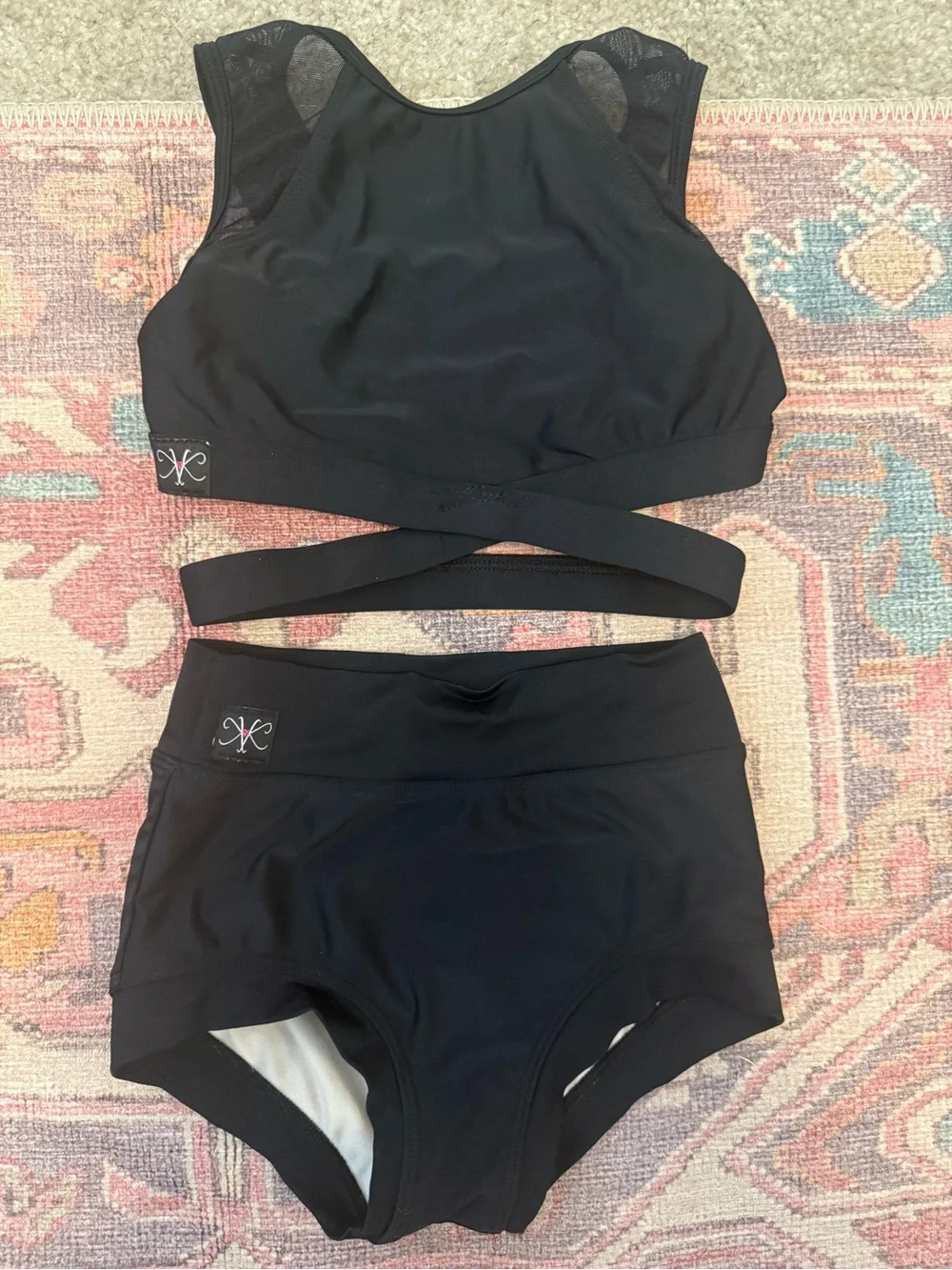 Kids Black Two-Piece Dance Set with Crisscross Waistband